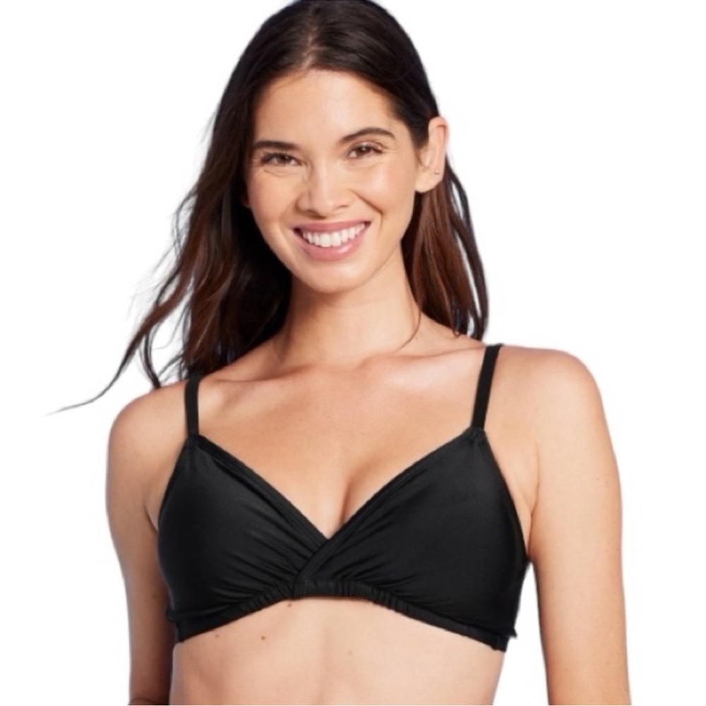 Shade & Shore Black Triangle Surplice Bralette Bikini Top Size Small